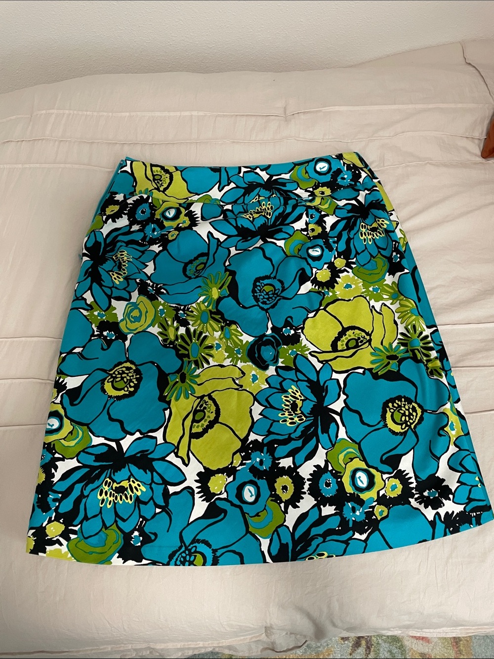 Fifth Avenue Floral A-Line Women’s Skirt in Teal and Lime, size 12